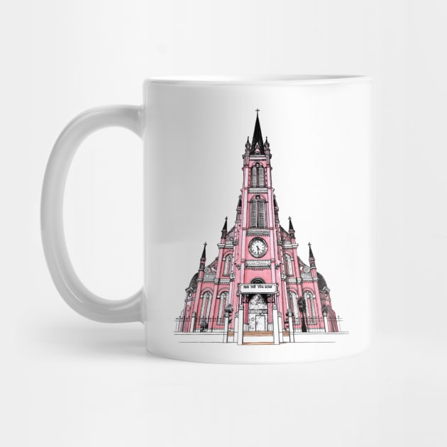 Pink Church in Saigon Vietnam by bens black line art